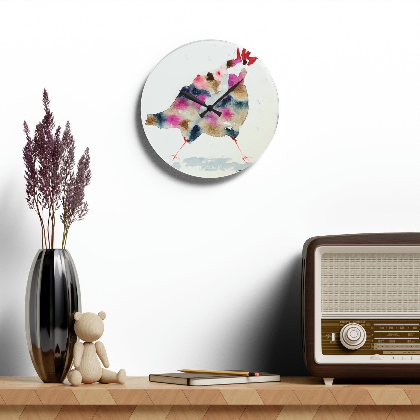 Whimsical Rooster #9 Acrylic Wall Clock