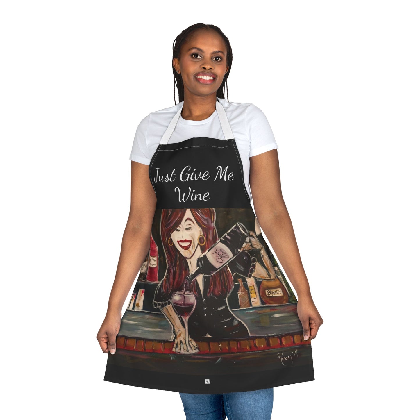 Just Give Me Wine-  Art Apron — "Choose Your Straps"