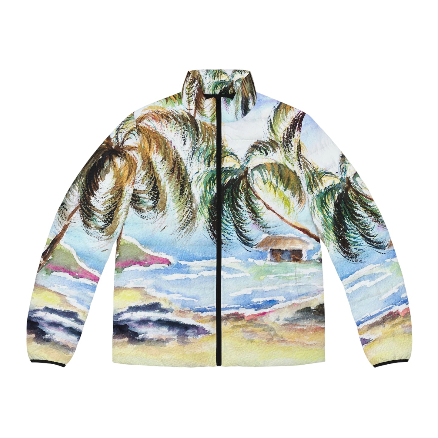 Men's Puffer Jacket - Roxy Rich Art, Unique Bright Colors-Hawaii Awaits