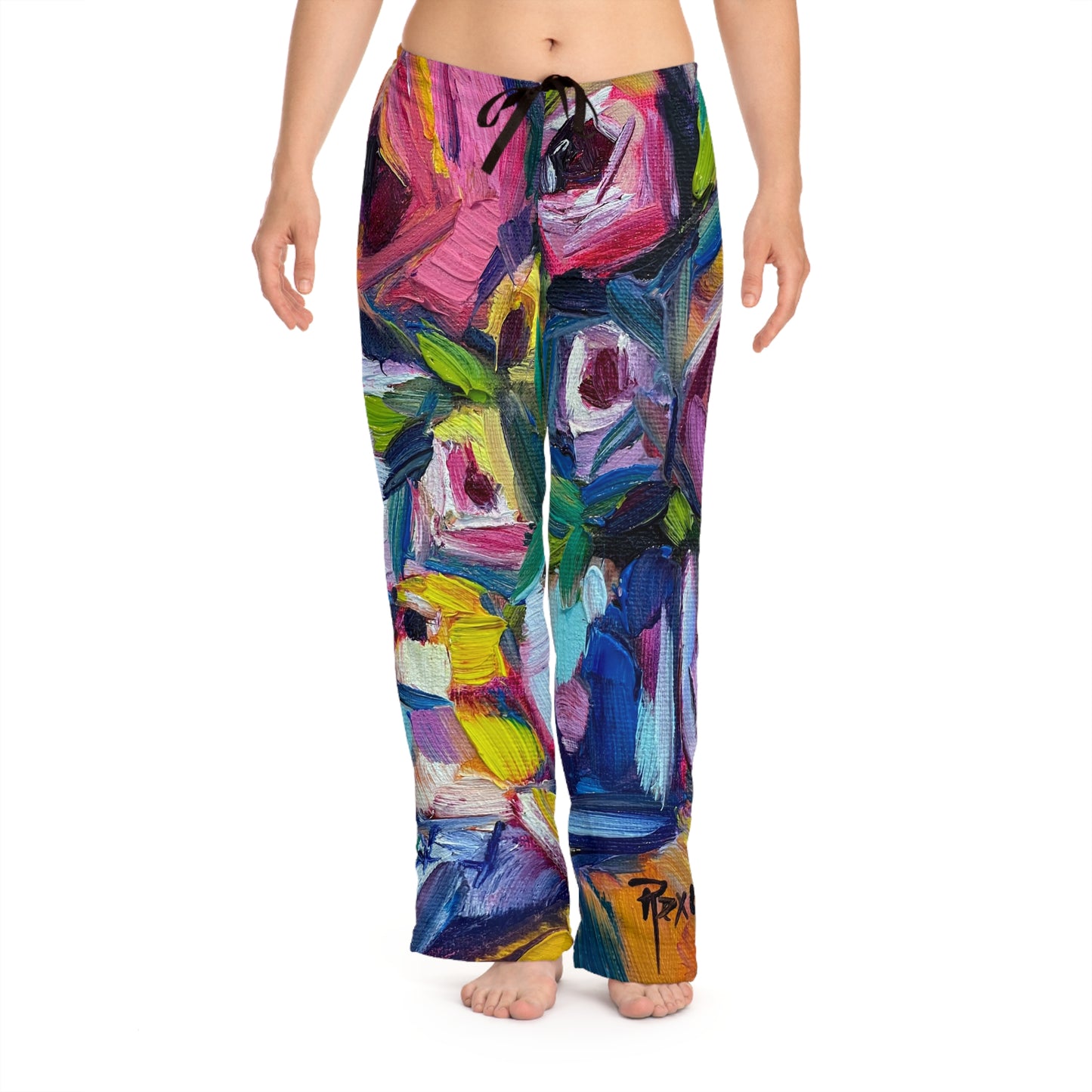 Pajama Pants - Abstract Roses with Tit Bird- Women's Pajama Pants