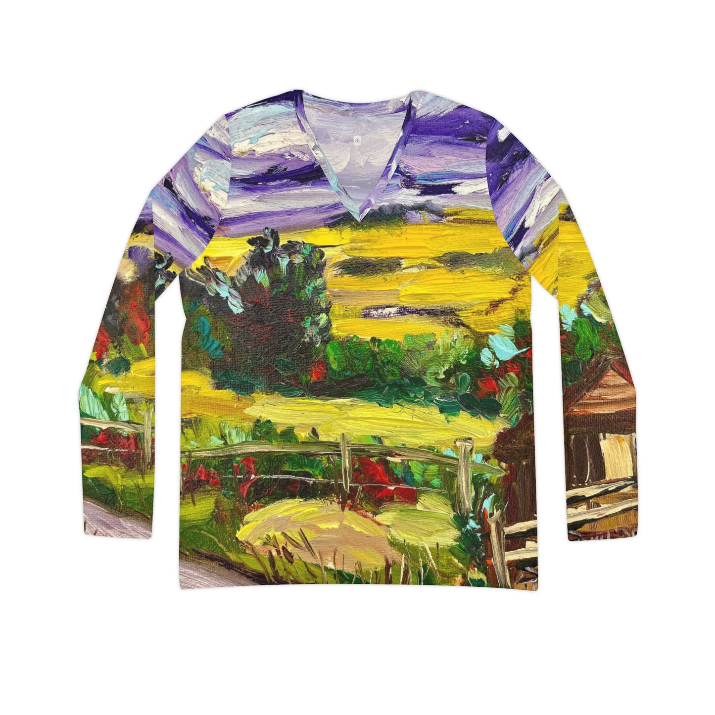 Women's Long Sleeve V-neck Shirt -Solitude in Churchill-Cotswolds