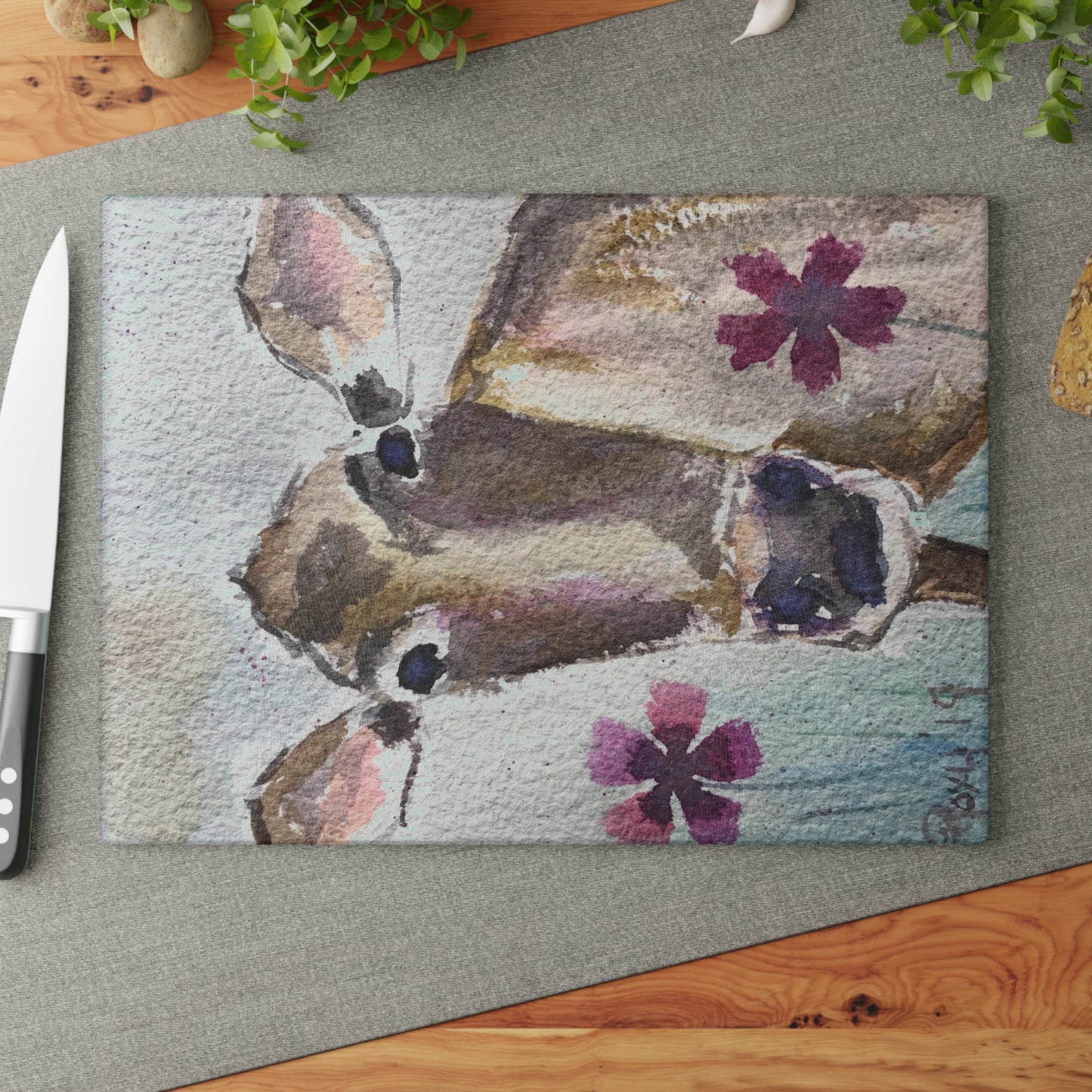 Petals Whimsical Cow Glass Cutting Board