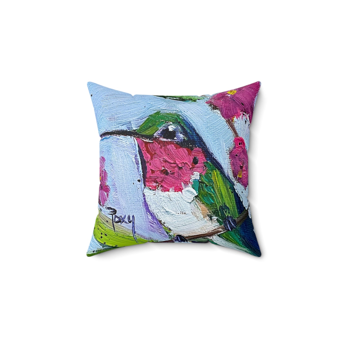 Pink Pretties Hummingbird Indoor Spun Polyester Square Pillow