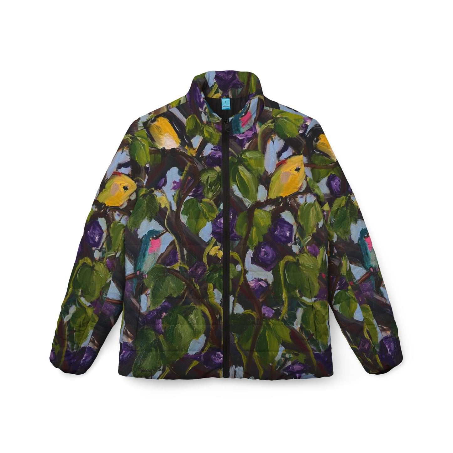 Women's Puffer Jacket - Roxy Rich Fine Art Design-Birds on the Lattice