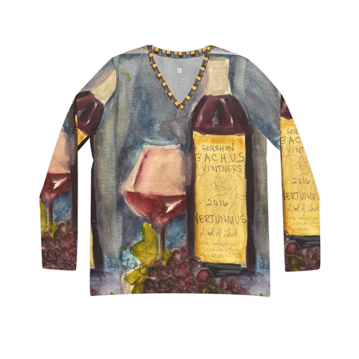 Women's Long Sleeve V-neck Shirt -Vertunmus GBV Wine