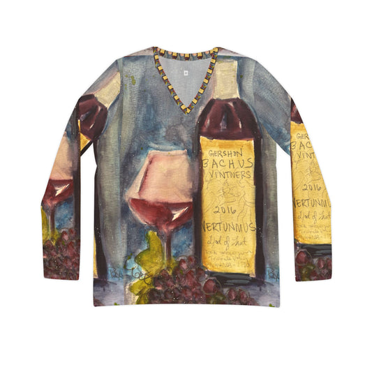 Women's Long Sleeve V-neck Shirt -Vertunmus GBV Wine