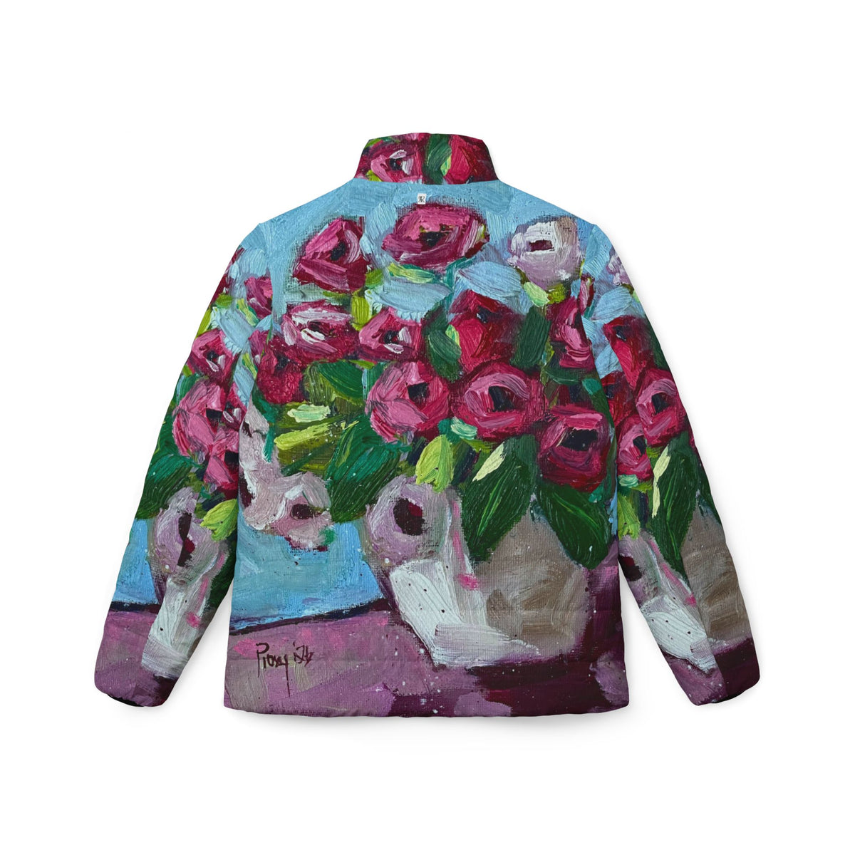 Women's Puffer Jacket - Roxy Rich Fine Art -Blushing Blooms