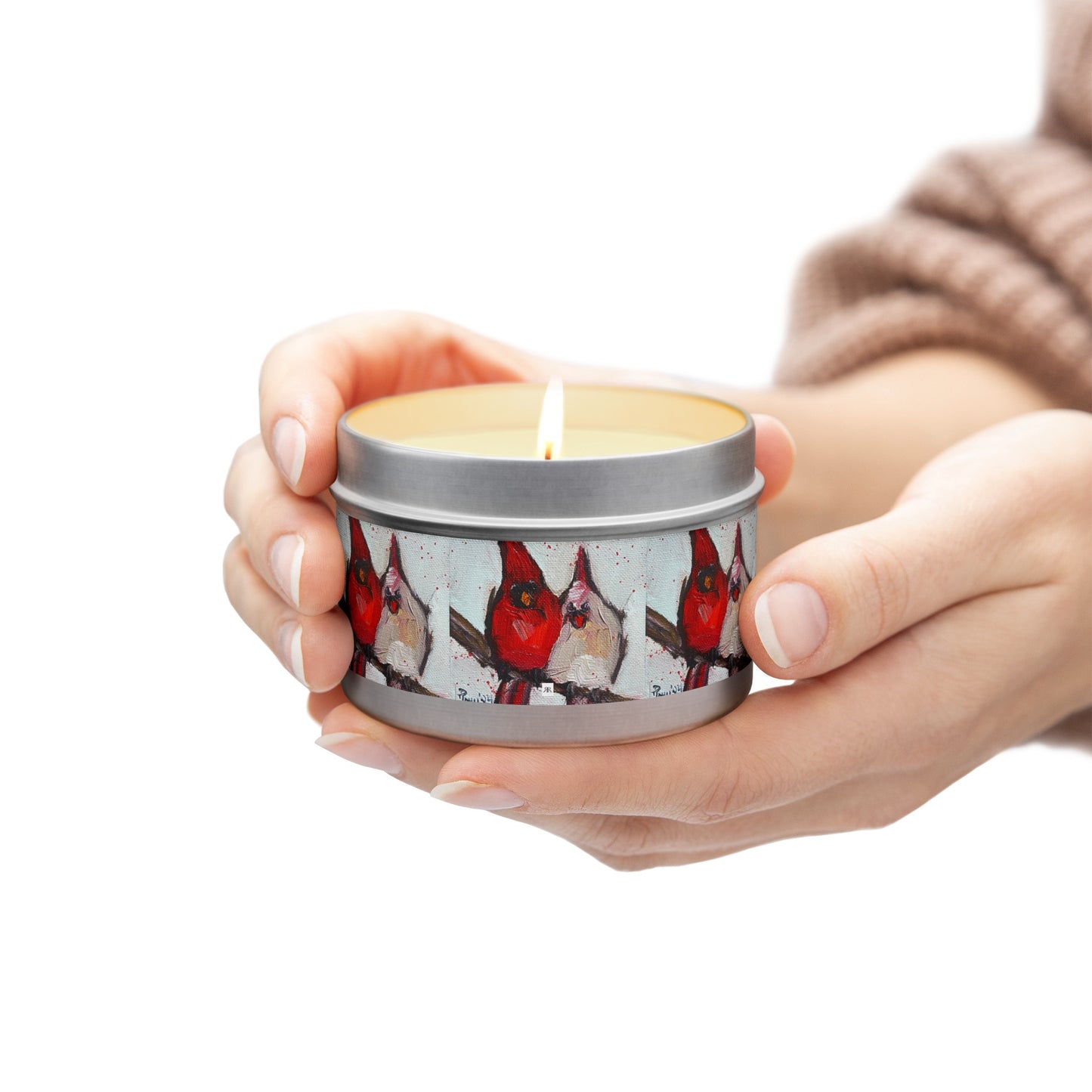 Cute Couple Cardinals Tin Candle