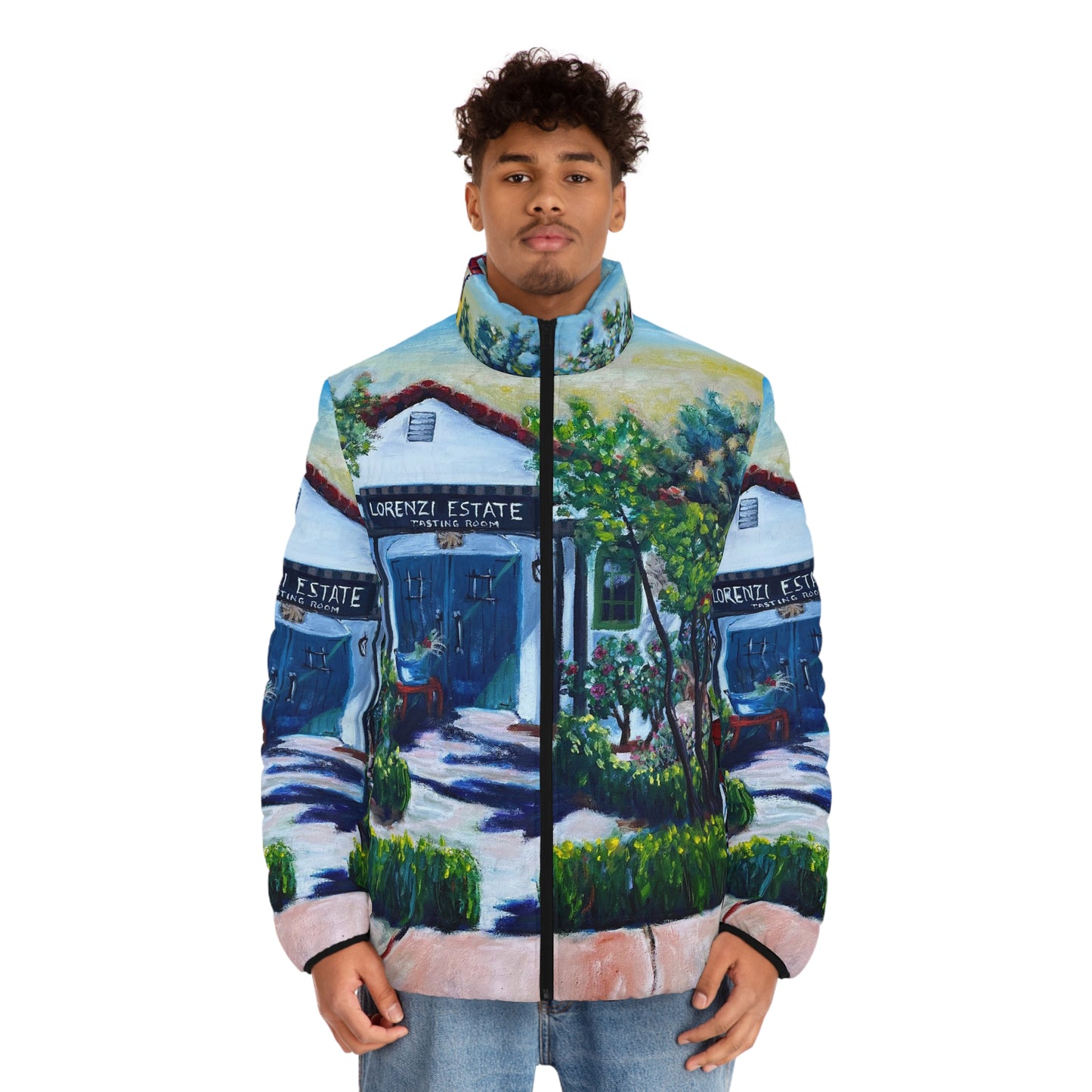 Men's Puffer Jacket - Roxy Rich Art, Unique Bright Colors-Lorenzi Estate 2024