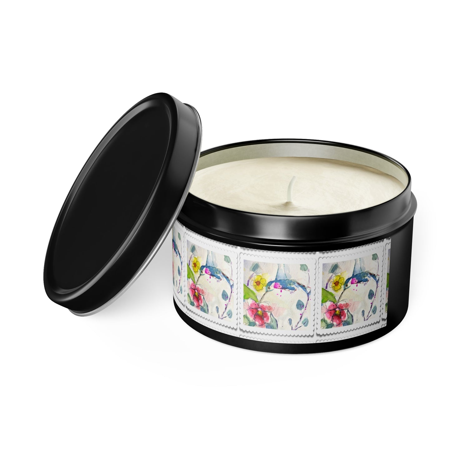 Loose Floral Hummingbird Tin Candle