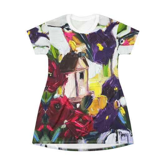 T-Shirt Dress (AOP)-Hummingbird by the Window