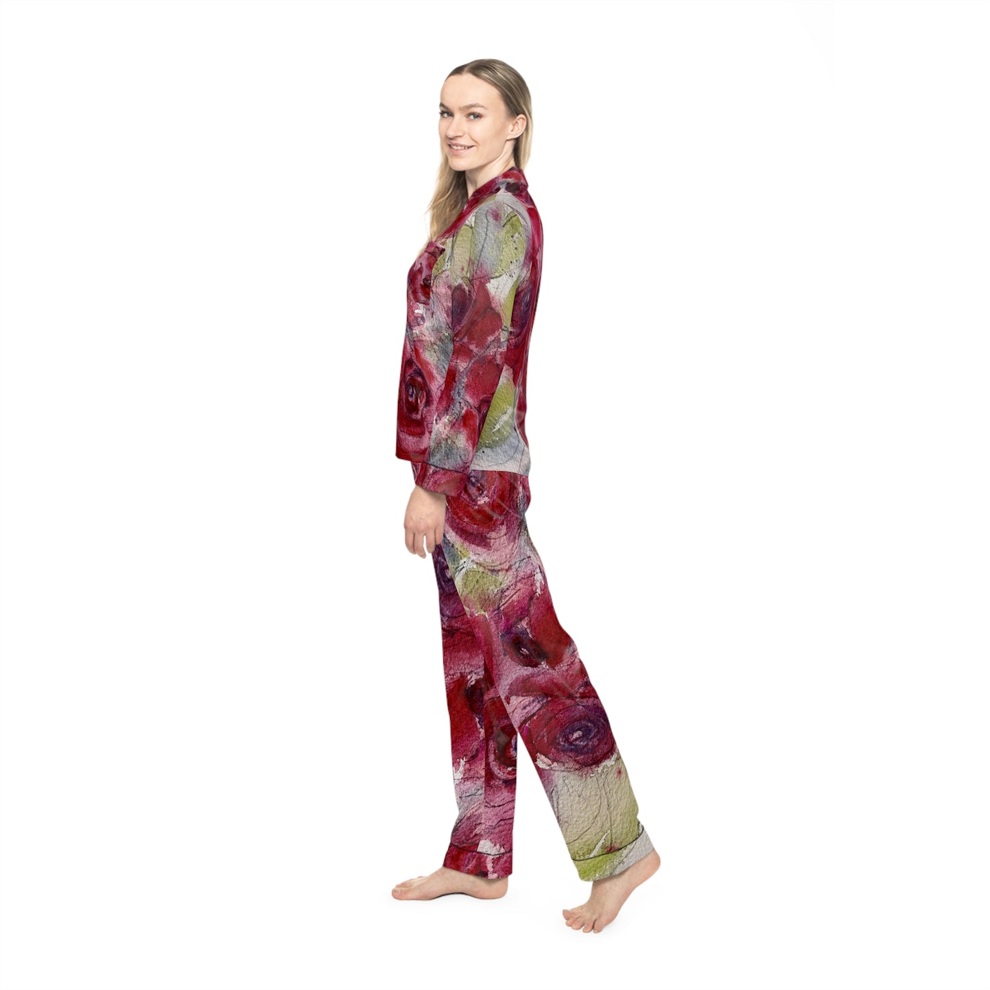 Satin Pajamas — Luxury Valentine's & Mother's Day Gift-Red Roses