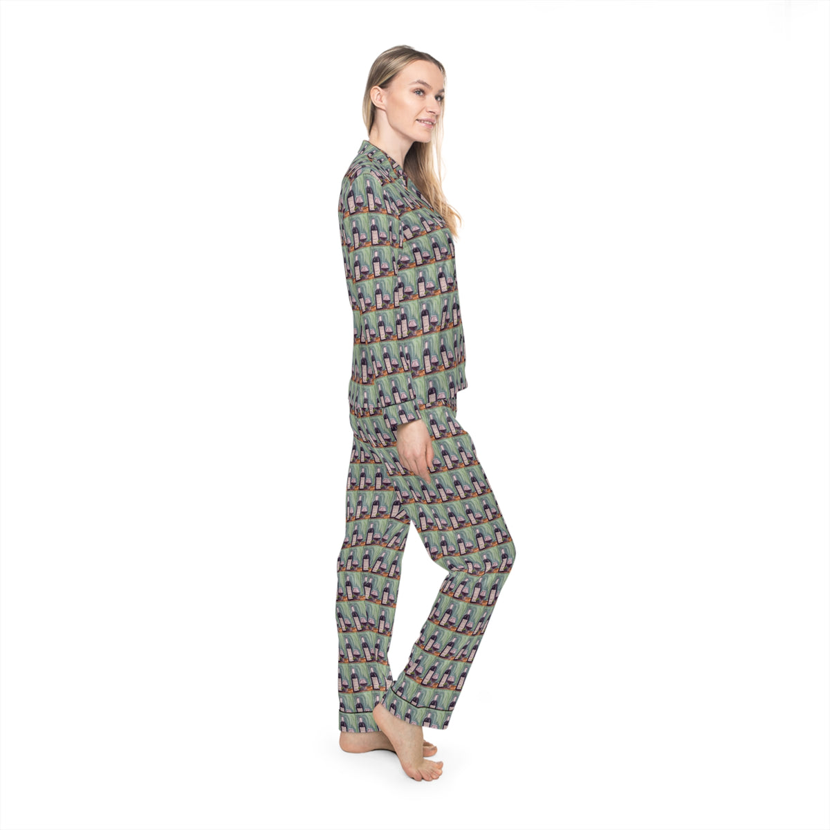 Satin Pajamas — Luxurious Silky Sleepwear Set- Erato-GBV Wine and Clique Glass