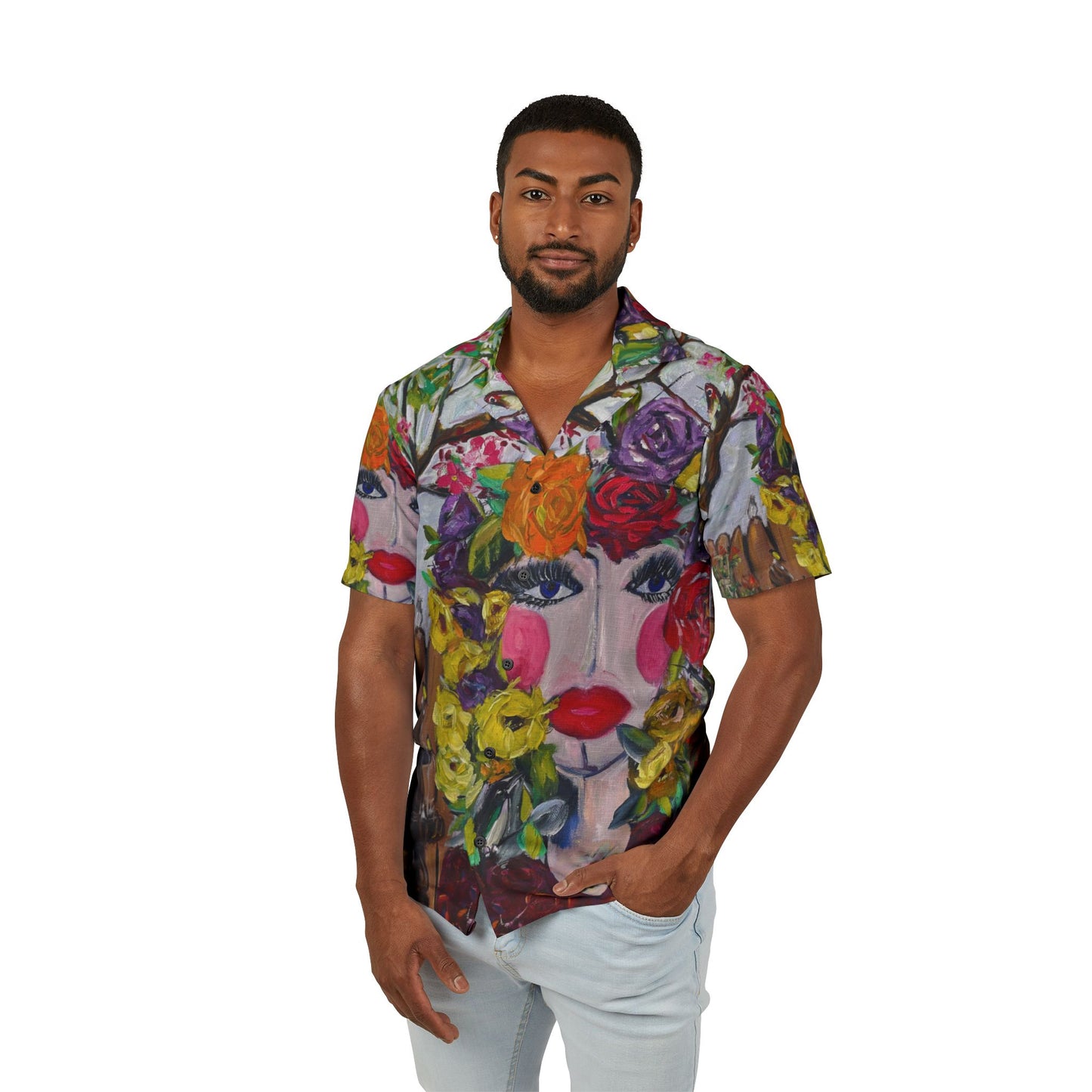 Men's European Fit Hawaiian Camp Shirt -Garden Goddess
