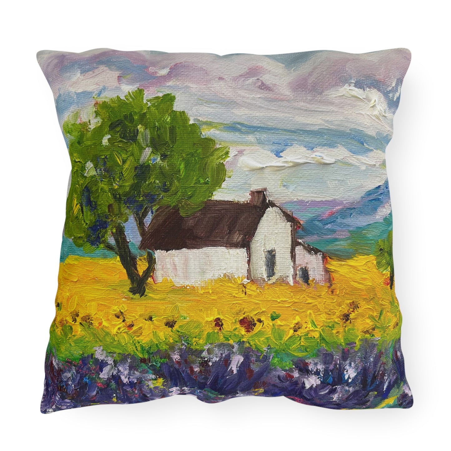 Almohadas de exterior provenzales de girasoles y lavanda