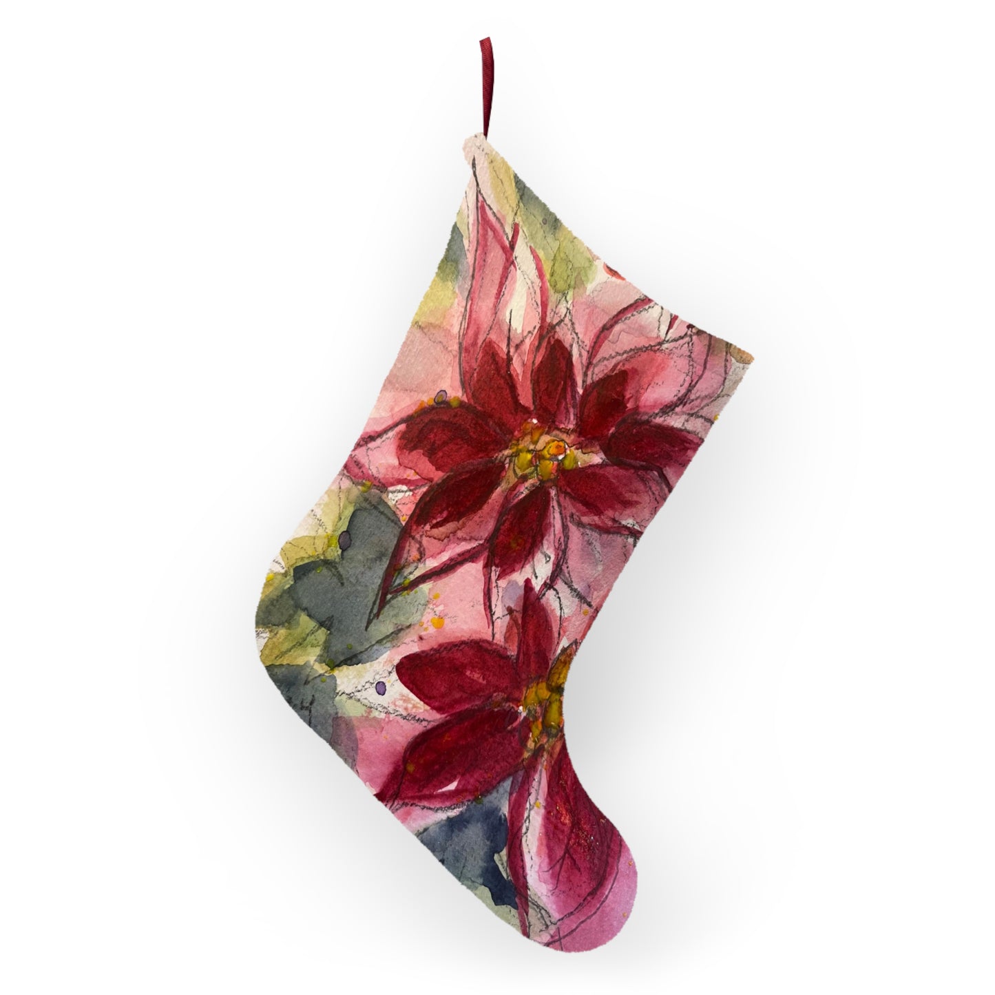 Elegant Red Poinsettias Christmas Stocking