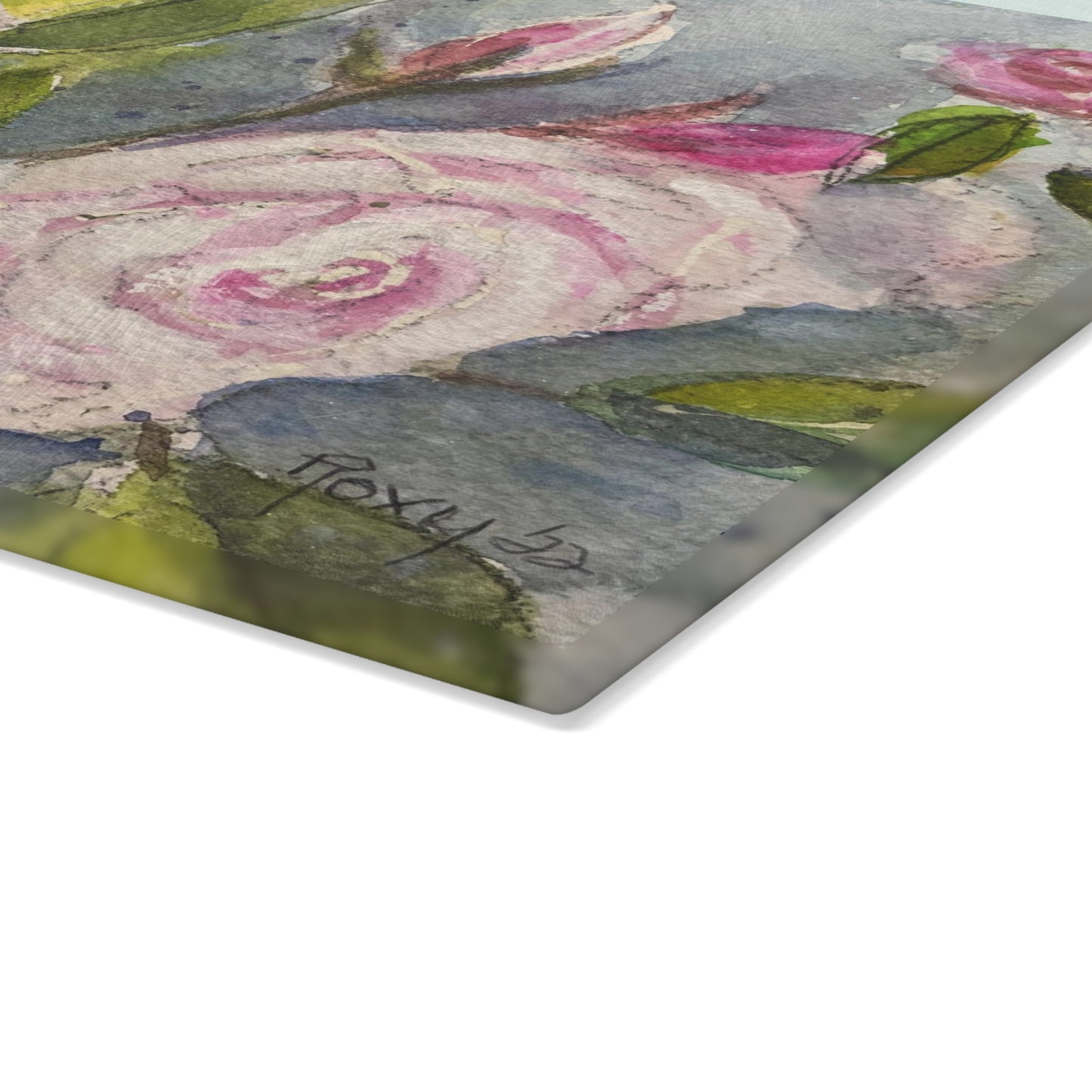 Fluffy White Roses Glass Cutting Board