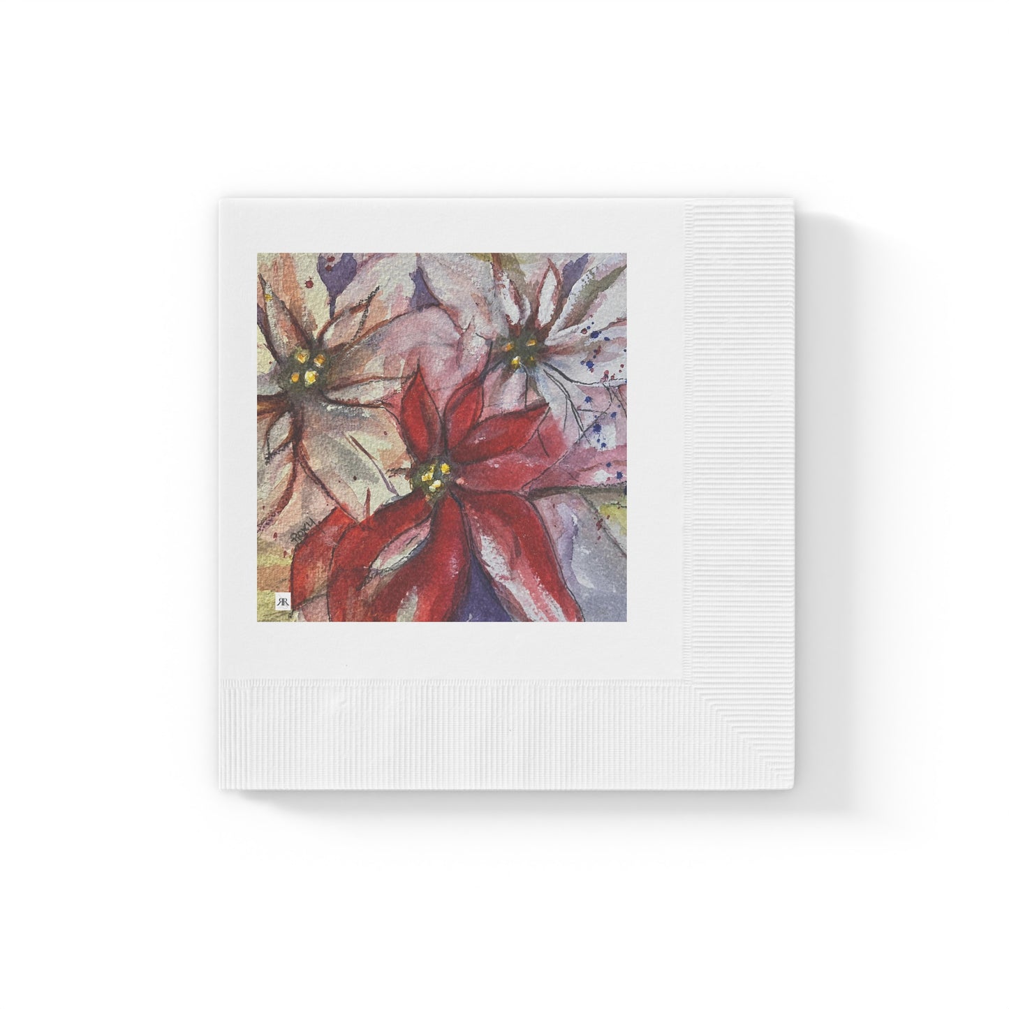 Poinsettias-White Coined Napkins