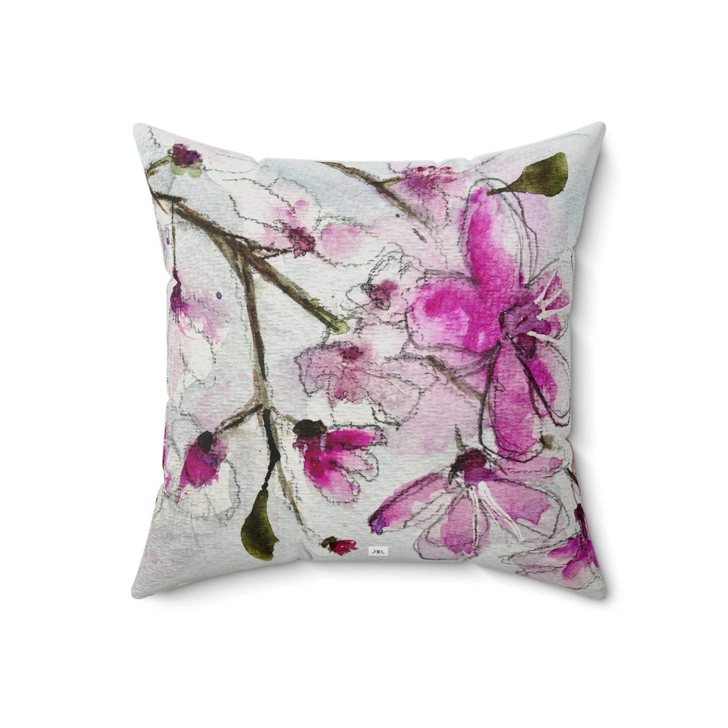 Almohada cuadrada de poliéster hilado para interiores #3 de flores de cerezo