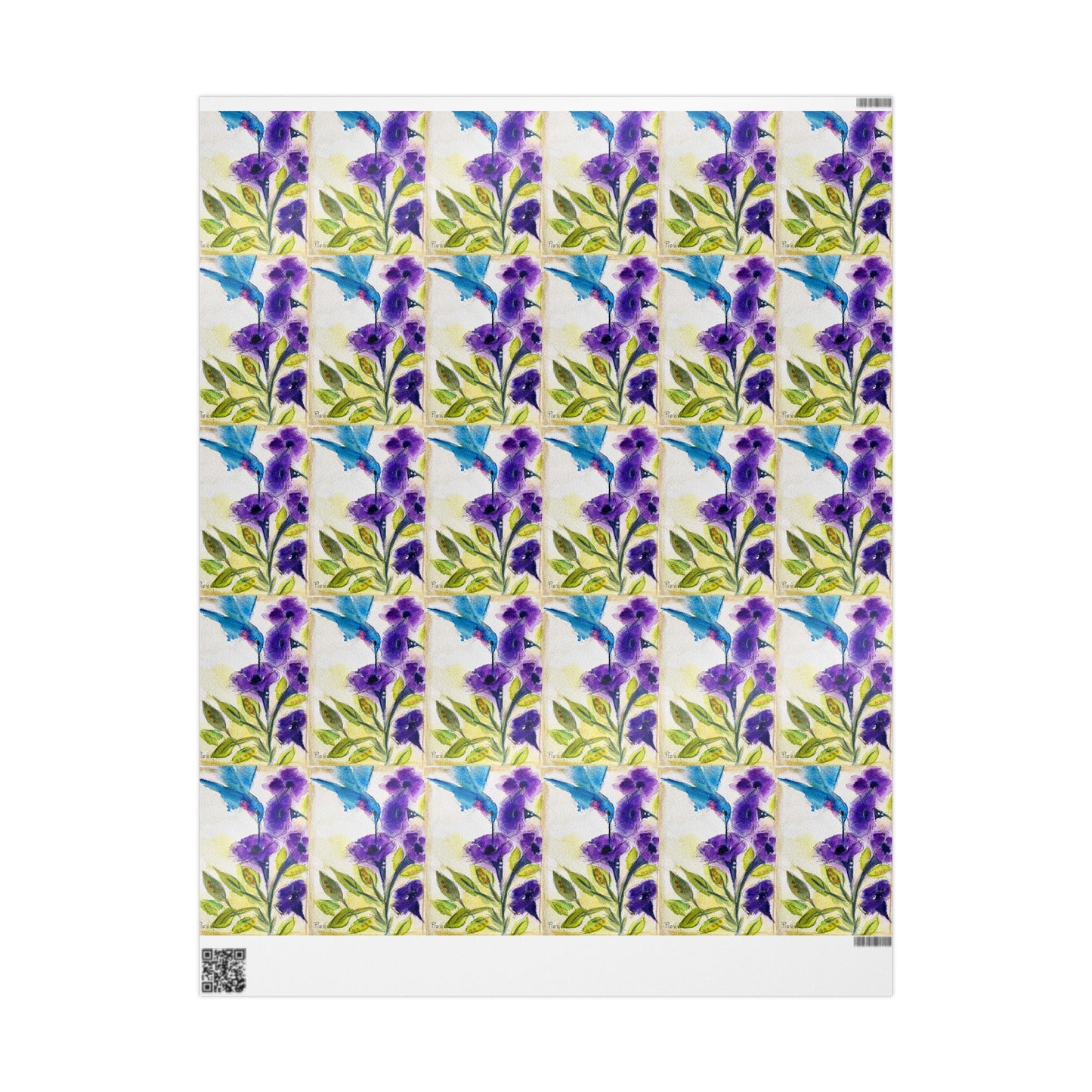 Papiers cadeaux Colibri dans des fleurs en tube violet (3 tailles)