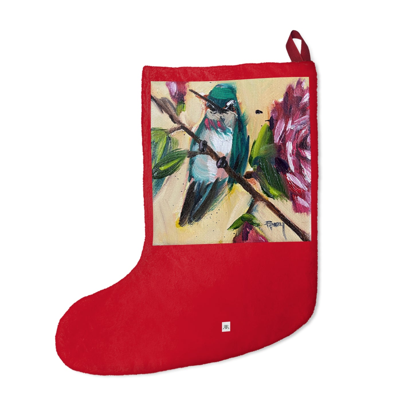 Hummingbird on a Rose Bush Christmas Stocking