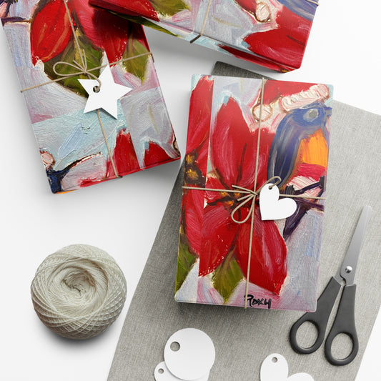 Holiday Hummingbird with Poinsettias Gift Wrapping Paper -Ships from America