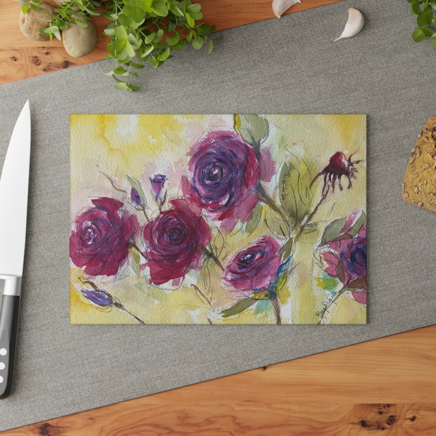 Fluffy Red Roses Glass Cutting Board