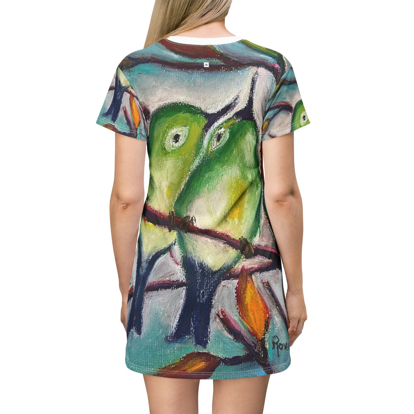 T-Shirt Dress (AOP)-Cuddling Warblers-Love Birds