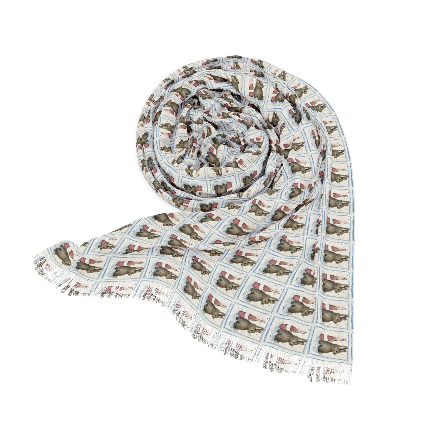 Colorful Scarf — Artistic Lightweight Neck Wrap-  Drunk Bunny #1 -Bunny and Wine Bottle