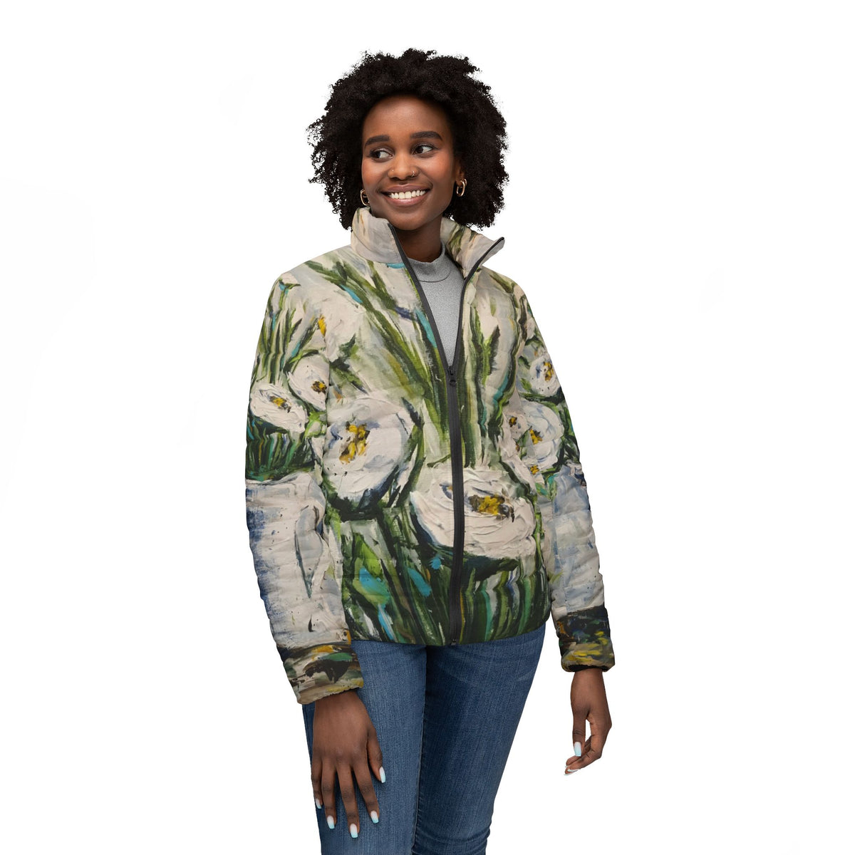 Women's Puffer Jacket - Roxy Rich Fine Art -Shabby Roses 2