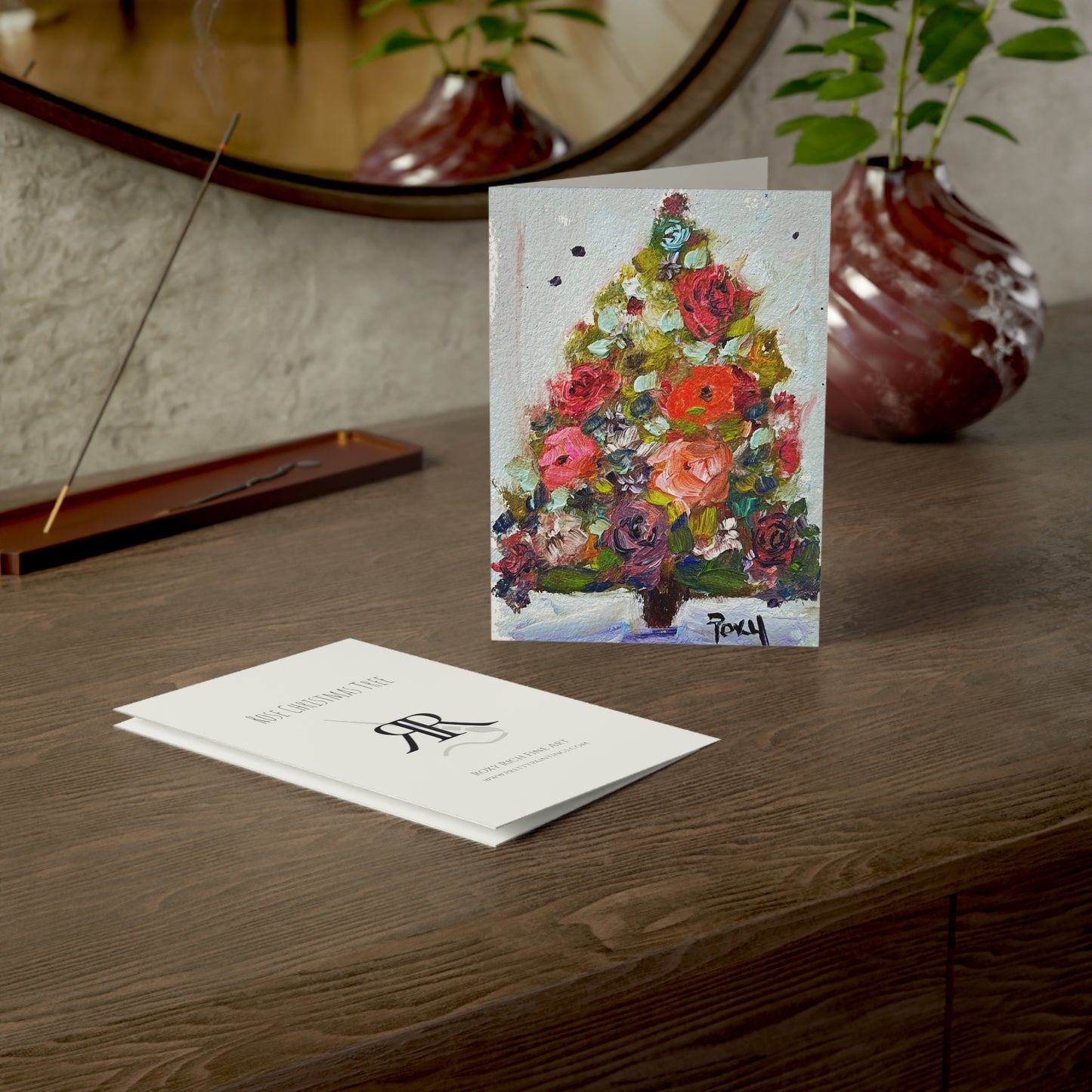 Rose Christmas Tree Folded Greeting Cards with Christmas Message