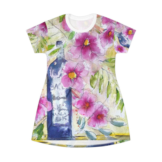 T-Shirt Dress (AOP)-Bottle & Blooms -GBV