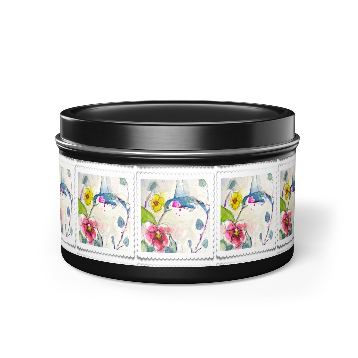 Loose Floral Hummingbird Tin Candle