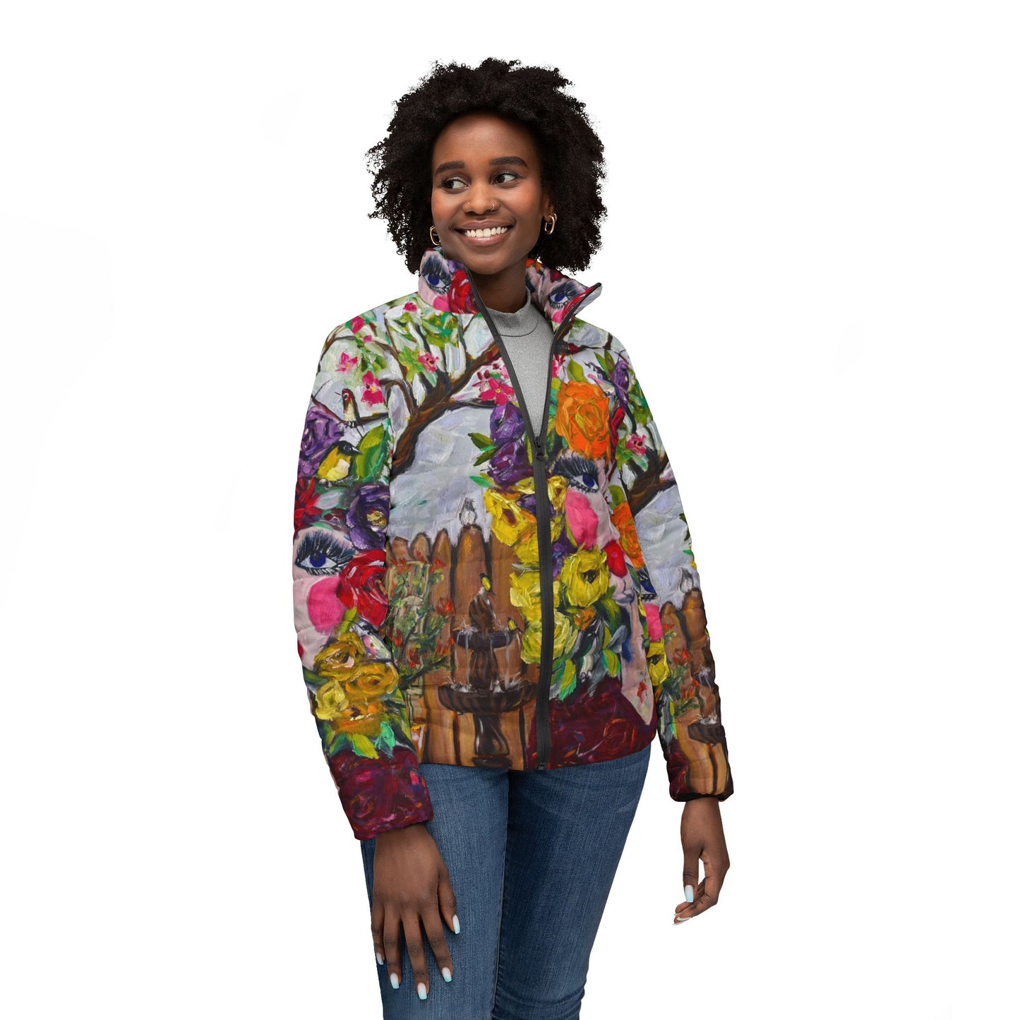 Women's Puffer Jacket - Roxy Rich Fine Art Design-Garden Goddess