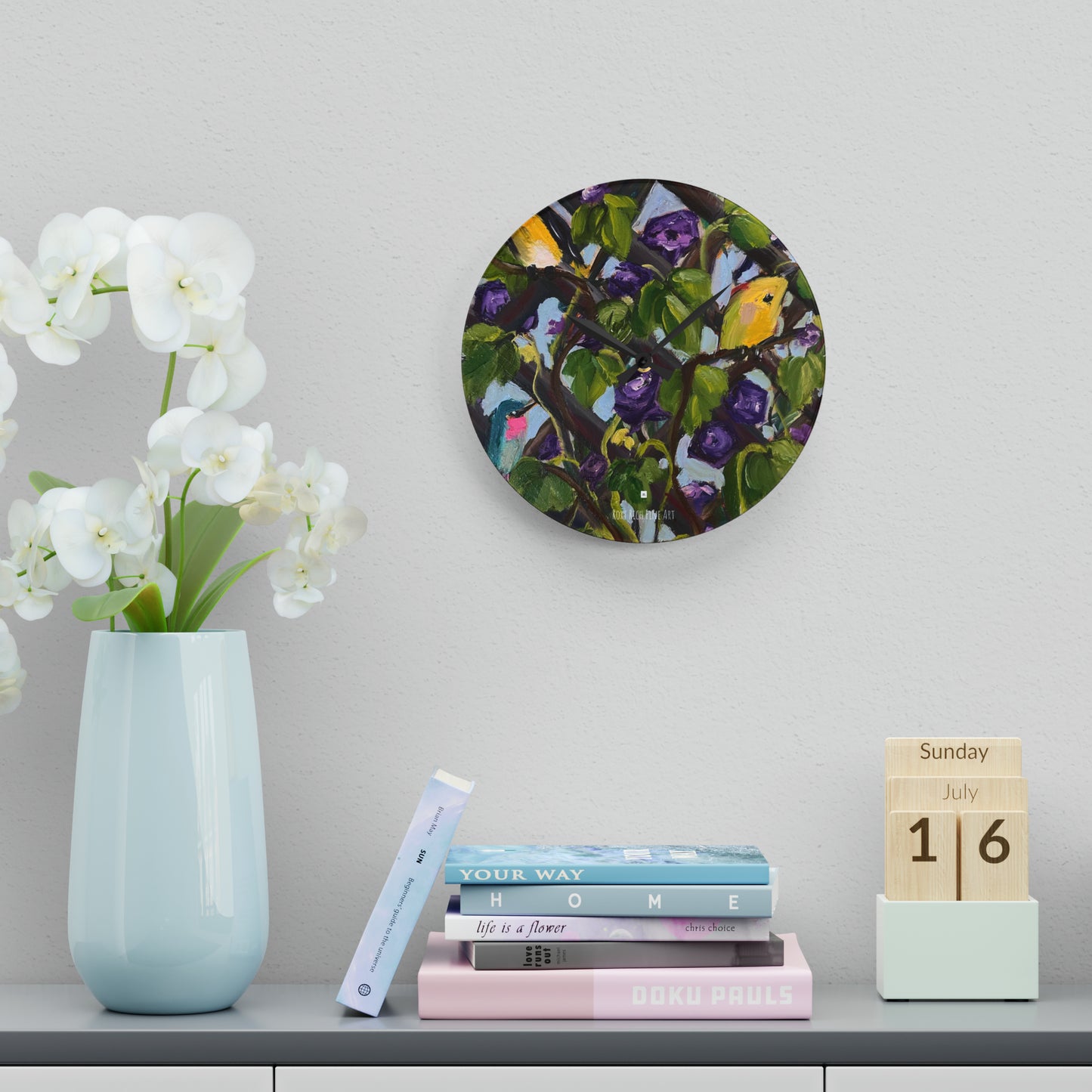 Birds on the Lattice Acrylic Wall Clock