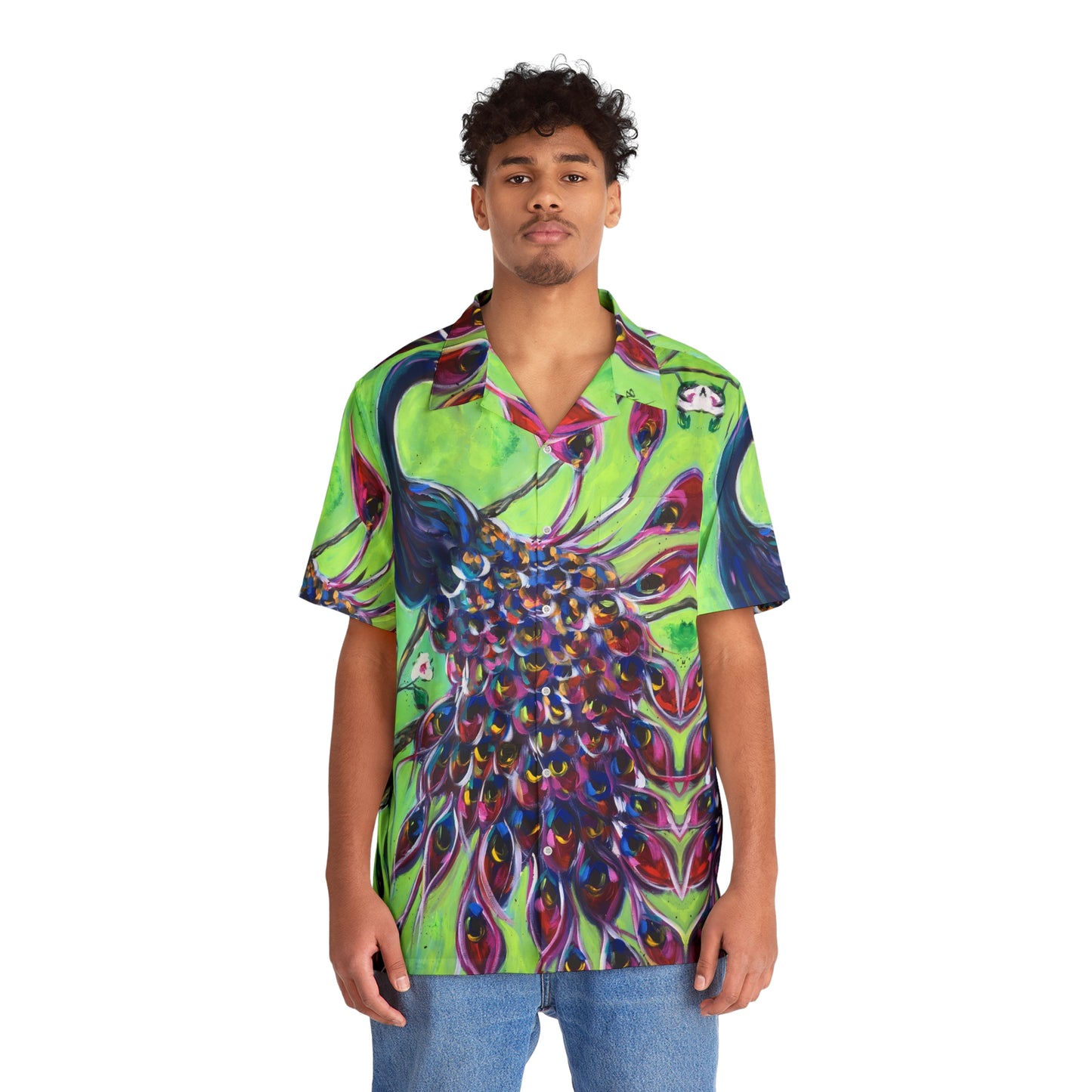 Men's Hawaiian Shirt- Royal Plumage Peacock