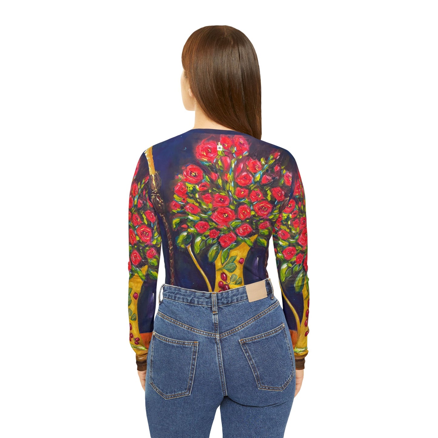 Women's Long Sleeve V-neck Shirt -Candlelit Corals