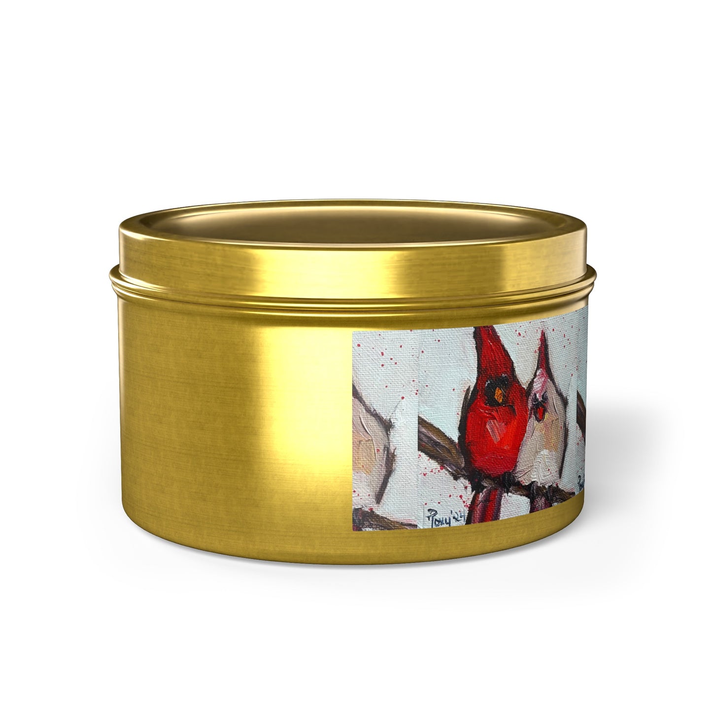 Cute Couple Cardinals Tin Candle