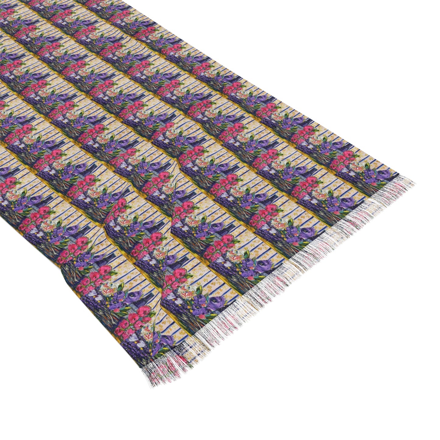 Colorful Scarf — Artistic Lightweight Neck Wrap- Corbeaux Wine and Lavender- Small Print