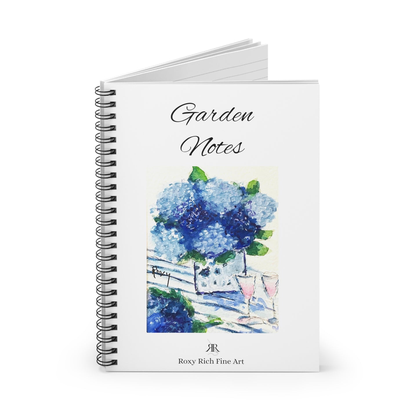 Notas de jardín "Hortensias azules sobre la mesa" Cuaderno de espiral