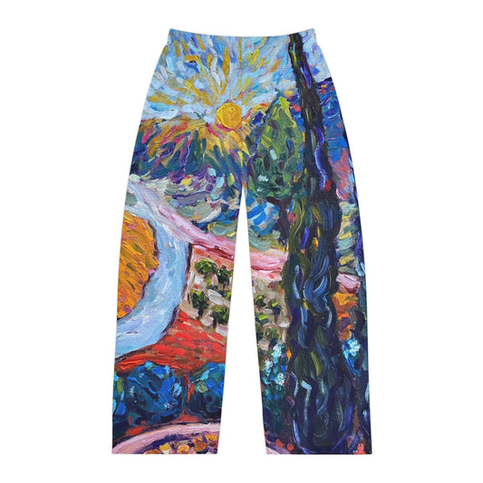 Men's Pajama Pants - Sunny Cypresses Contemporary Impressionism Design
