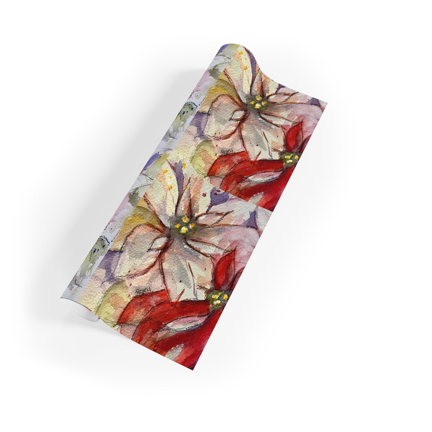 Poinsettias Loose Watercolor Unique Holiday Gift Wrapping Paper  1pc