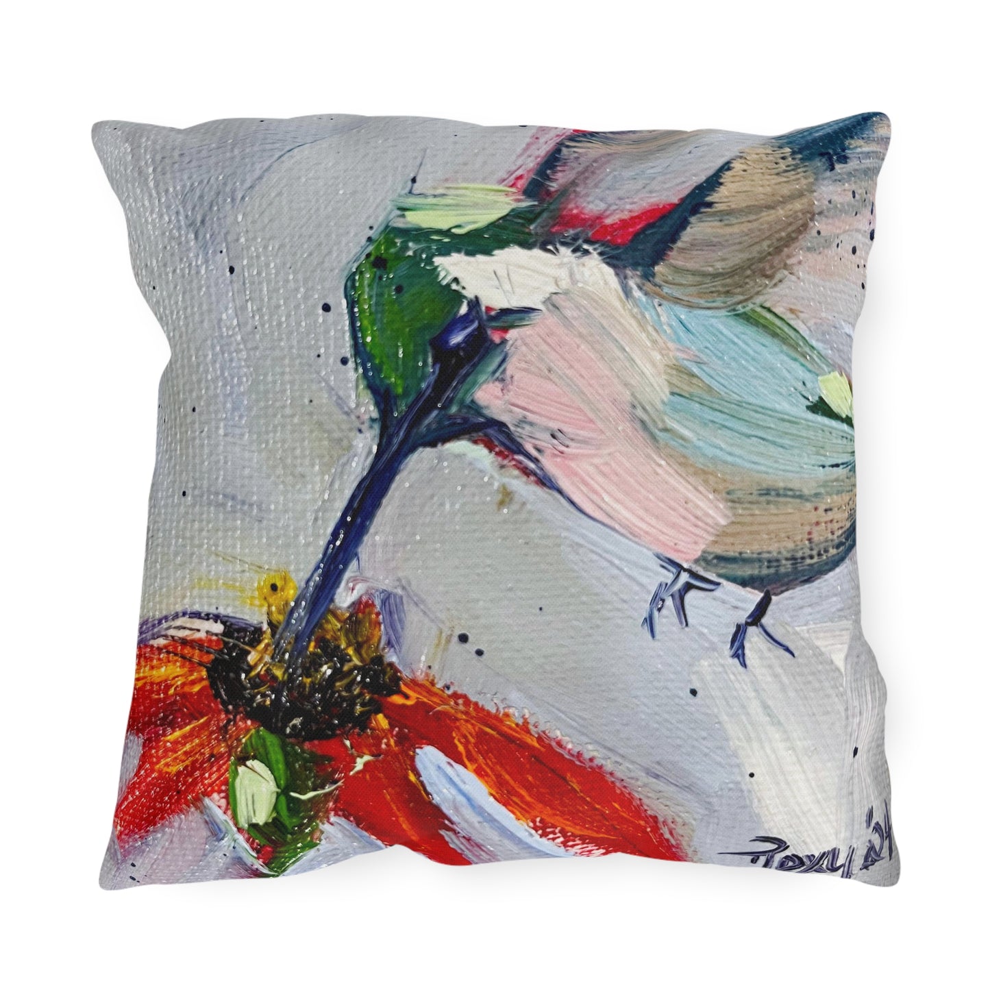 Hummingbird at a Coneflower Outdoor Pillows