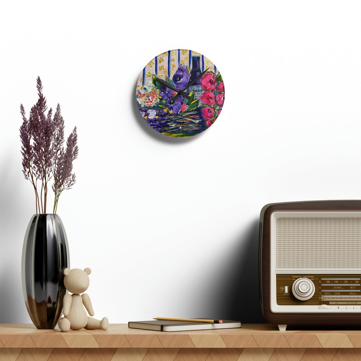 Vin et lavande - Horloge murale en acrylique 