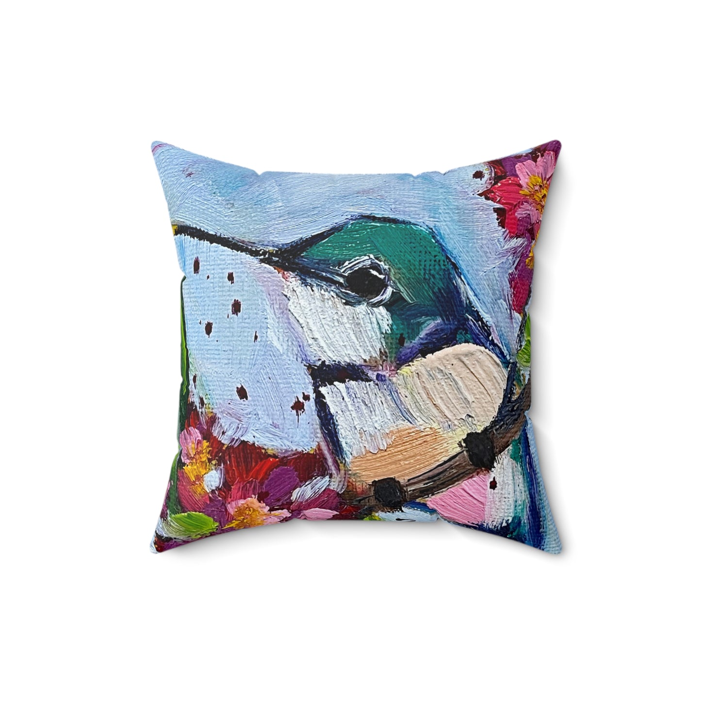 Curious Little Hummingbird Indoor Spun Polyester Square Pillow