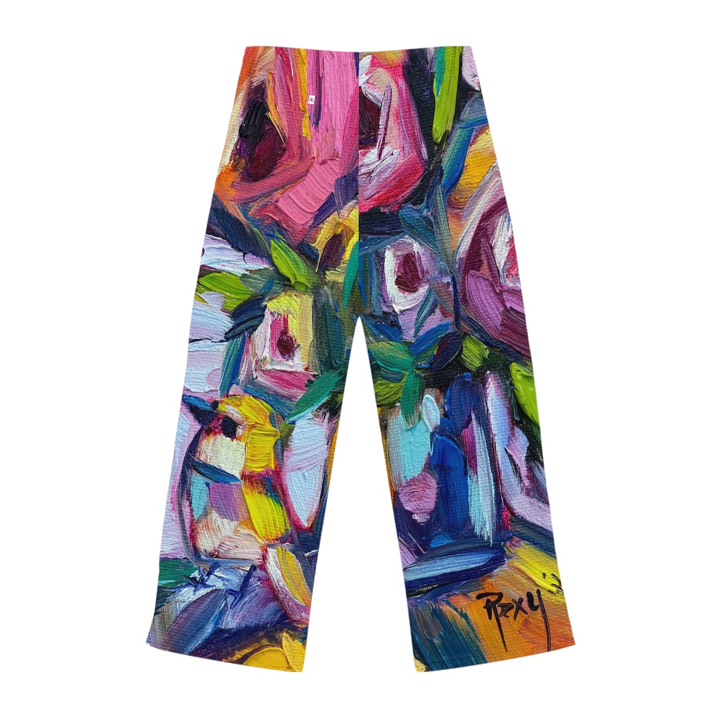 Pajama Pants - Abstract Roses with Tit Bird- Women's Pajama Pants