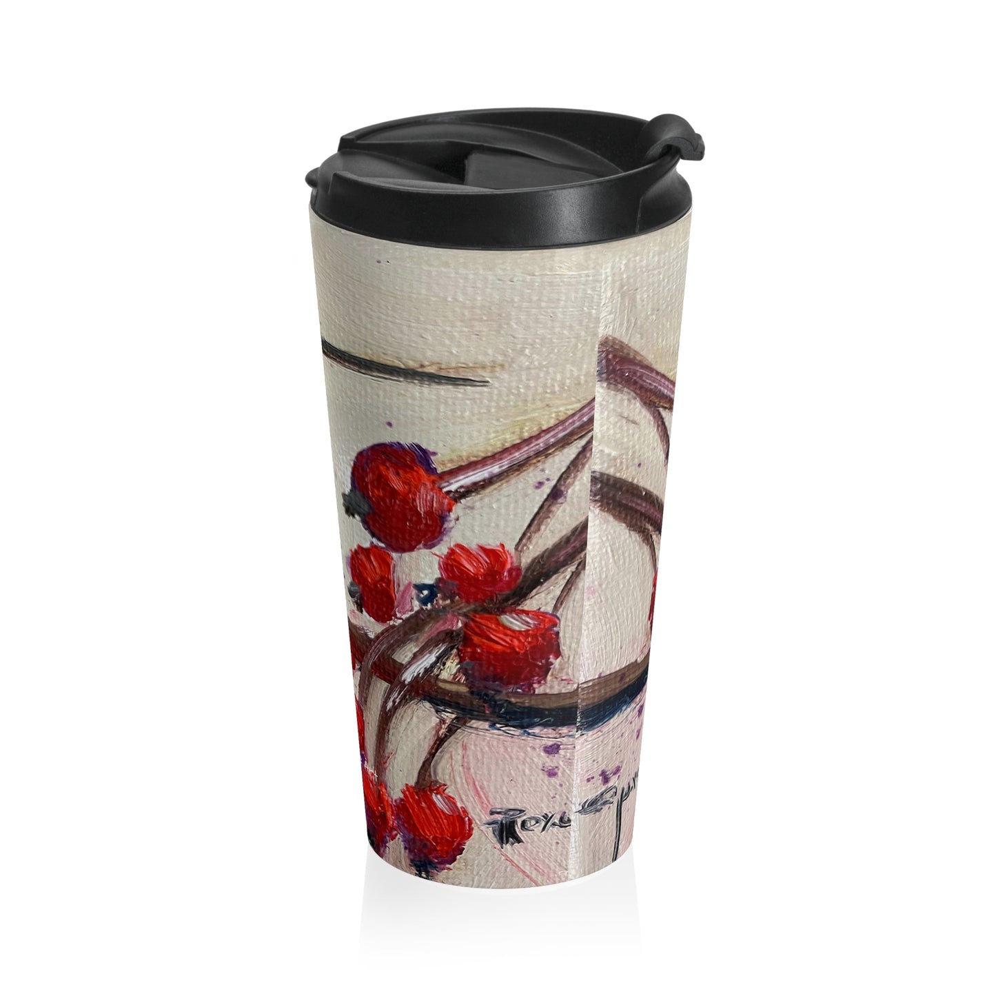 Taza de viaje de acero inoxidable Colibrí con bayas