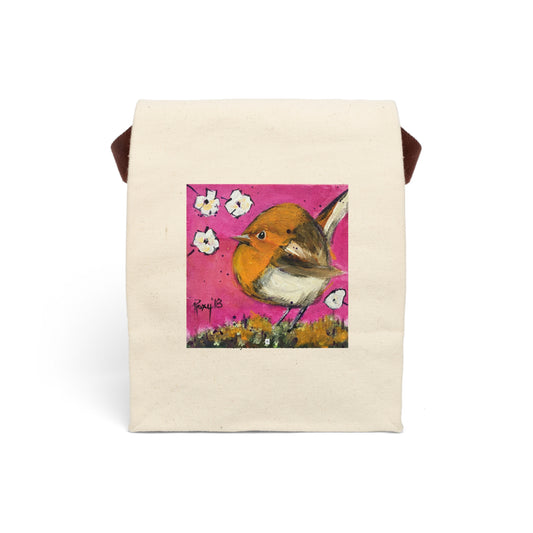 Whimsical Wren Bird Canvas Lunch Bag With Strap