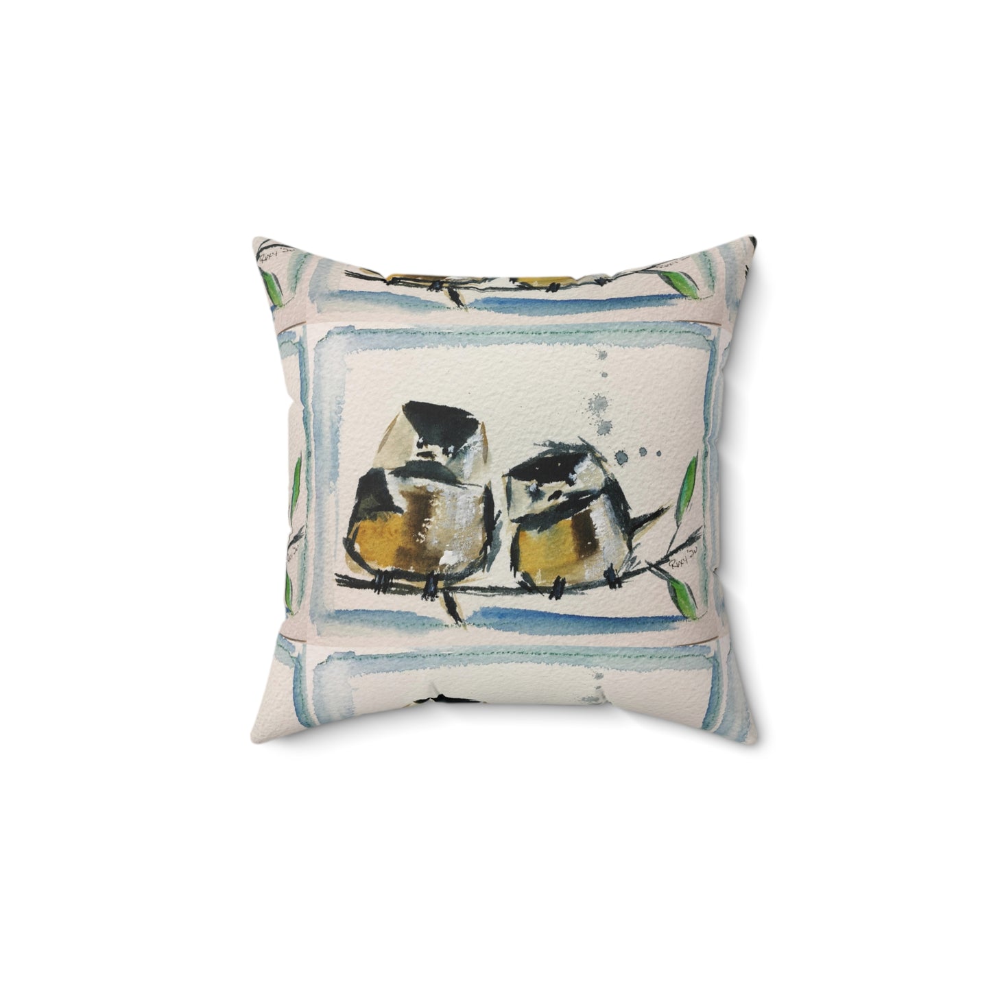 Two Fat Chickadees (pattern) Indoor Spun Polyester Square Pillow