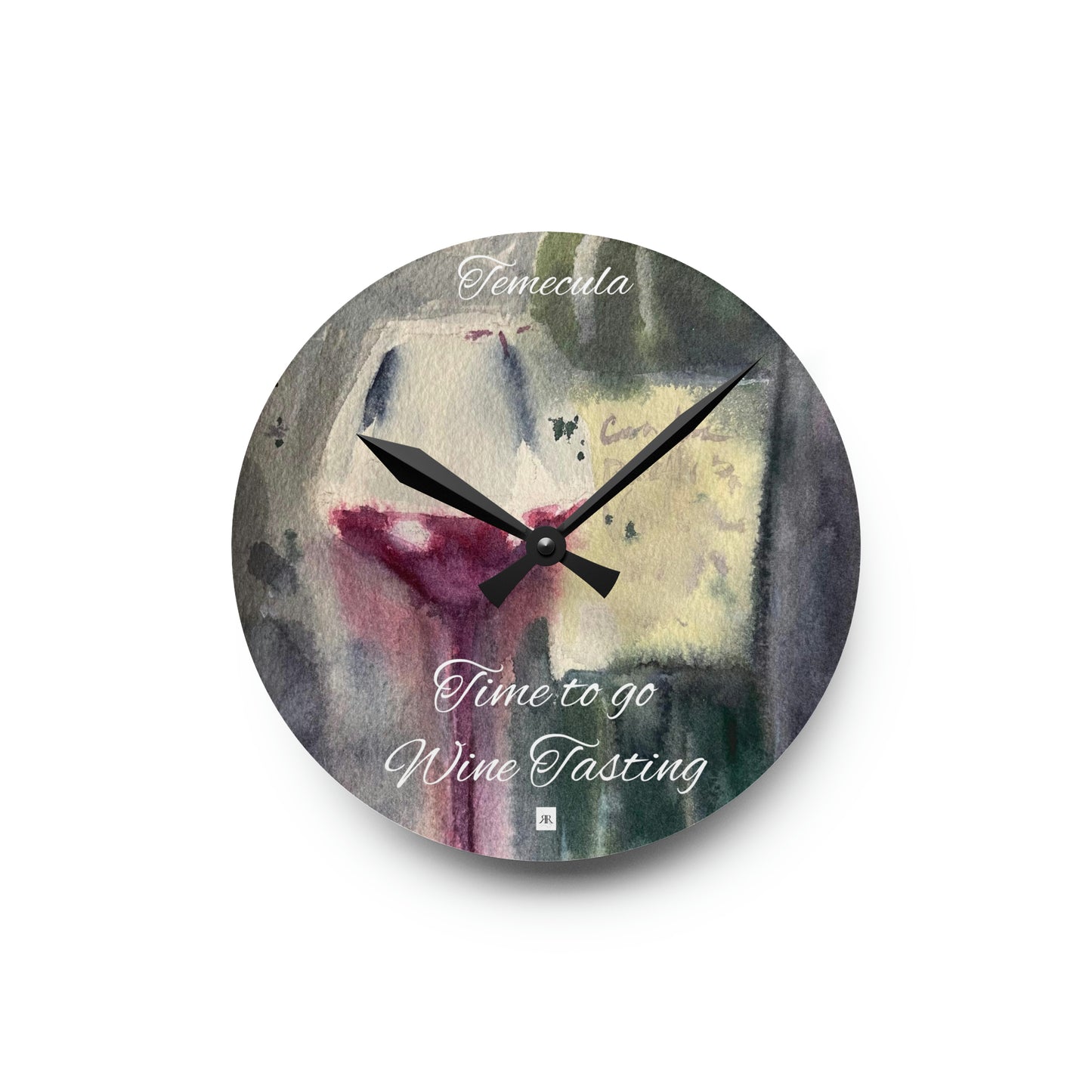 Temecula "Time to go Wine Tasting" Acrylic Wall Clock (white letters)